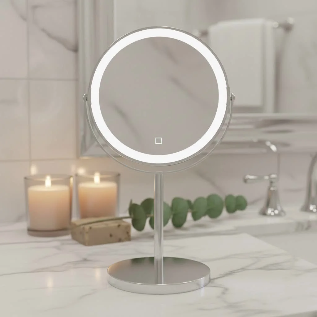 Lighted travel makeup mirror with LED illumination