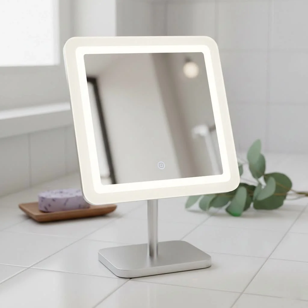 Compact makeup mirror with LED lighting