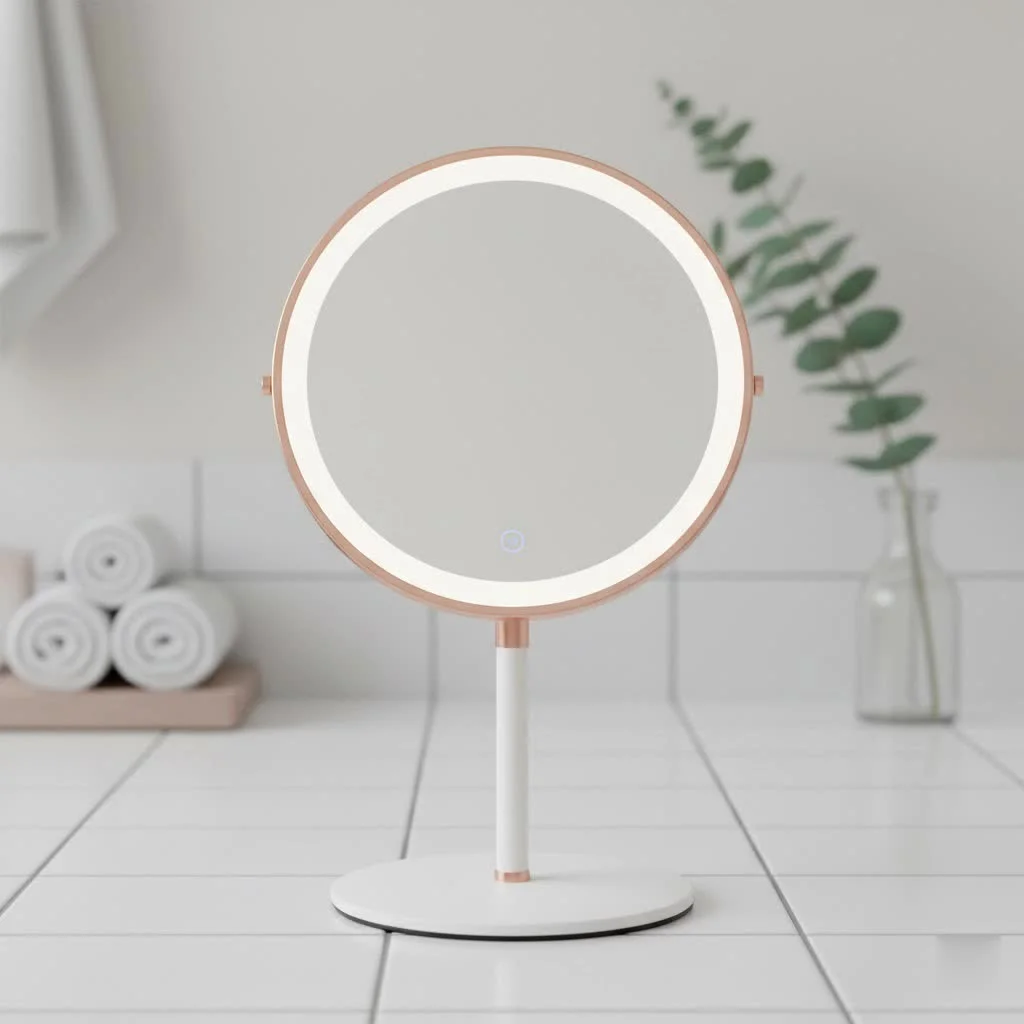 Elegant makeup vanity desk with illuminated mirror