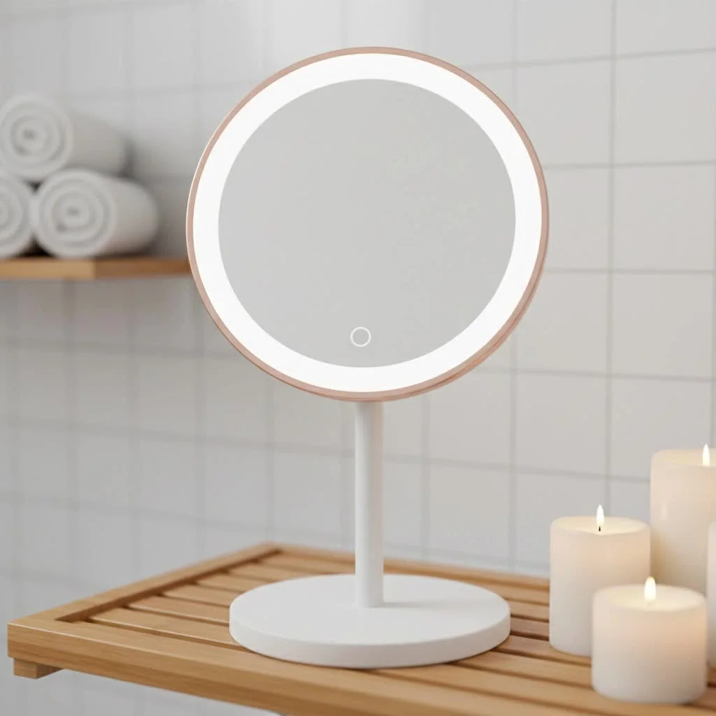 Lighted makeup mirror with adjustable brightness