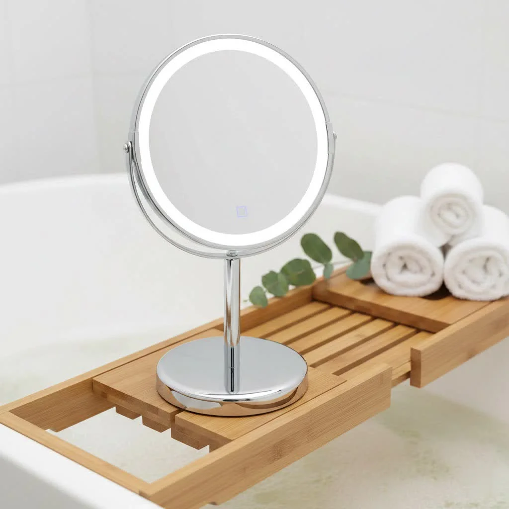 Large makeup mirror with bright lights