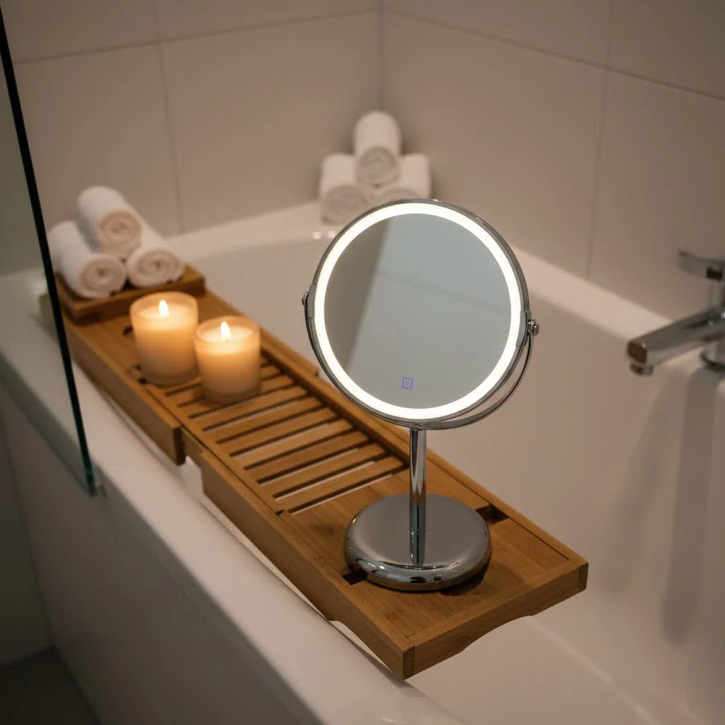 Large lighted makeup mirror for beauty routines