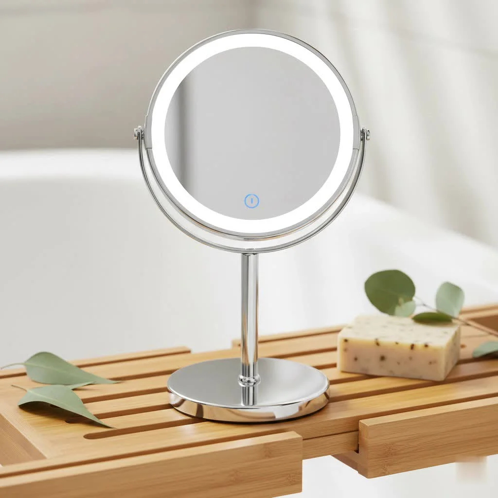 Travel light up makeup mirror with LED lights